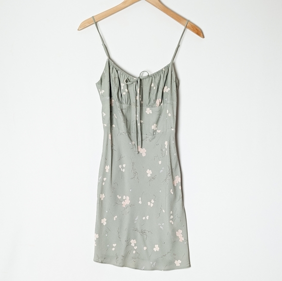 WILFRED Mini  Bellow Dress Sage Frost Green Floral 4 Small Bustier Style Aritzia - Picture 5 of 12